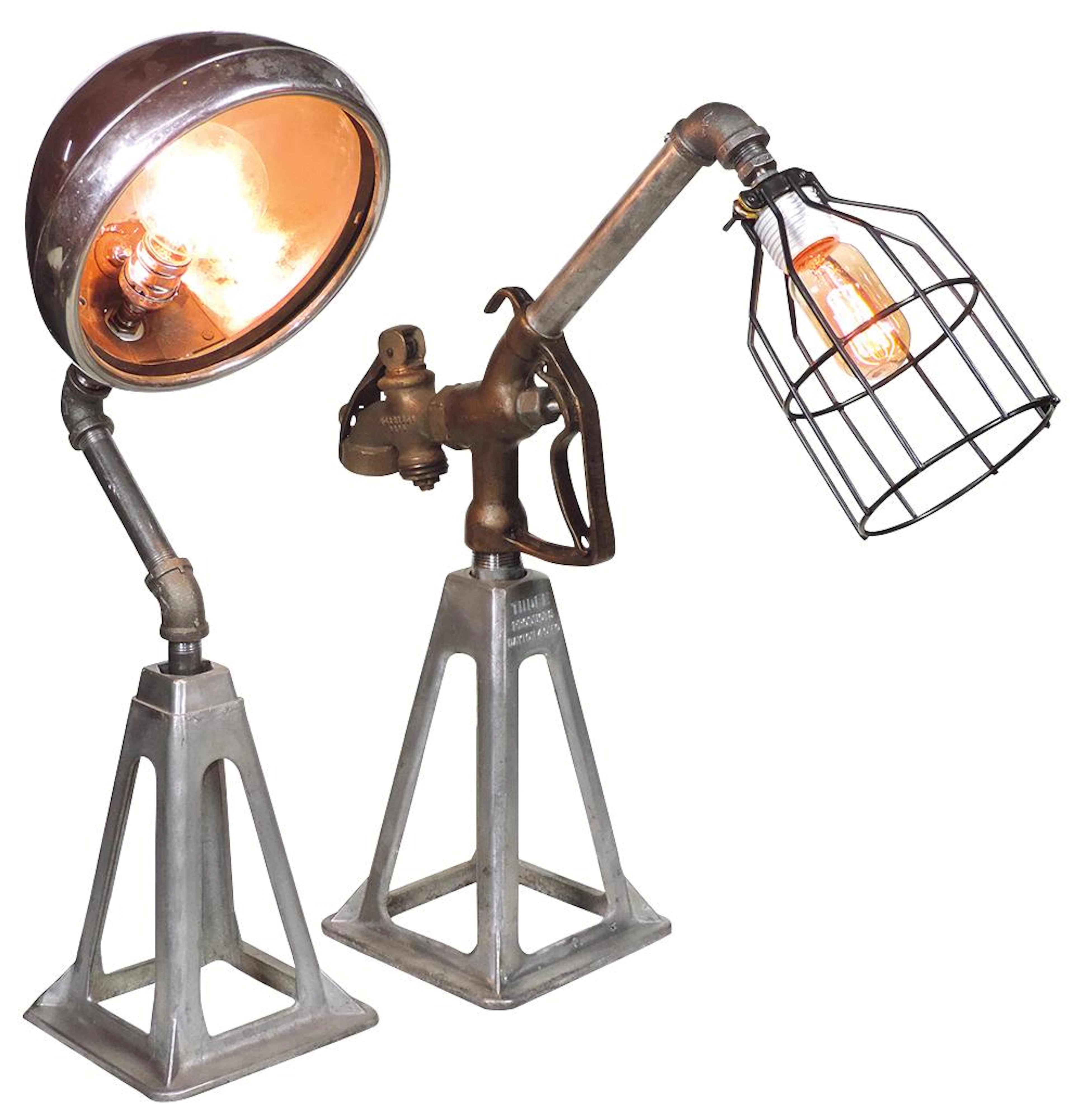 Industrial Design/Steampunk Jack-Stand table lamps (2),