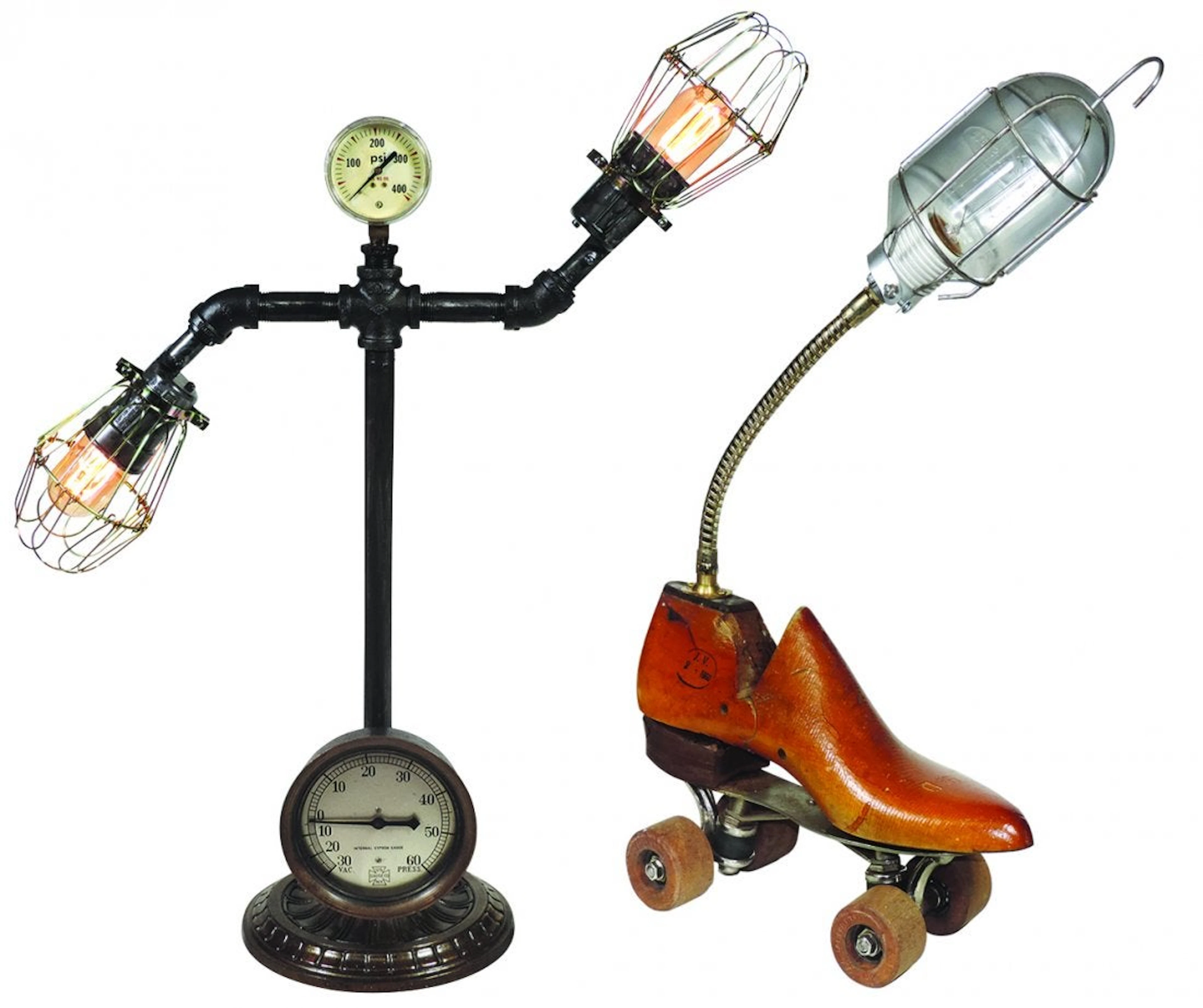 Industrial Design/Steampunk Table Lamps (2), two-arm