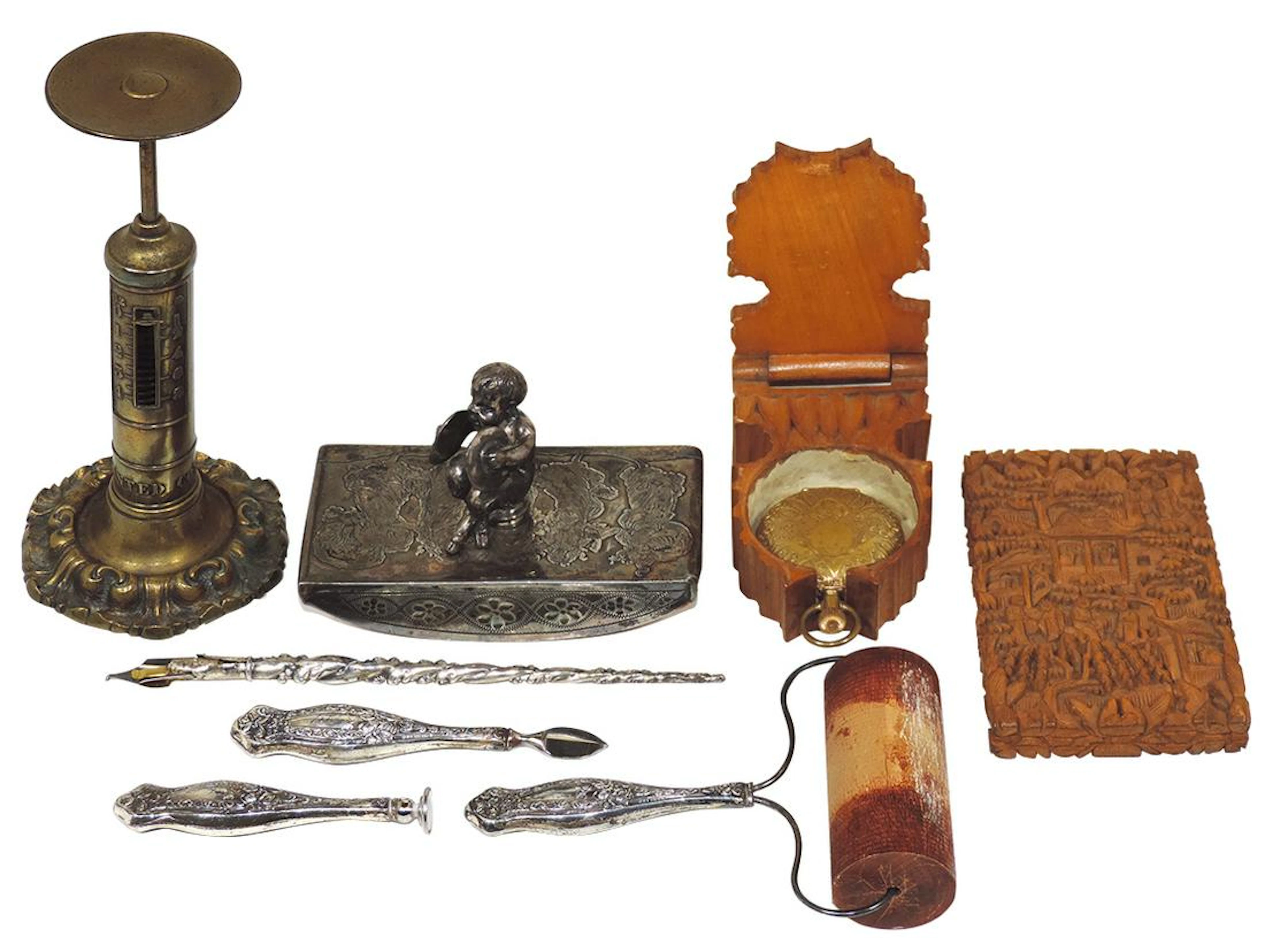 Victorian Desk Accessories (9), quadruple-plate figural