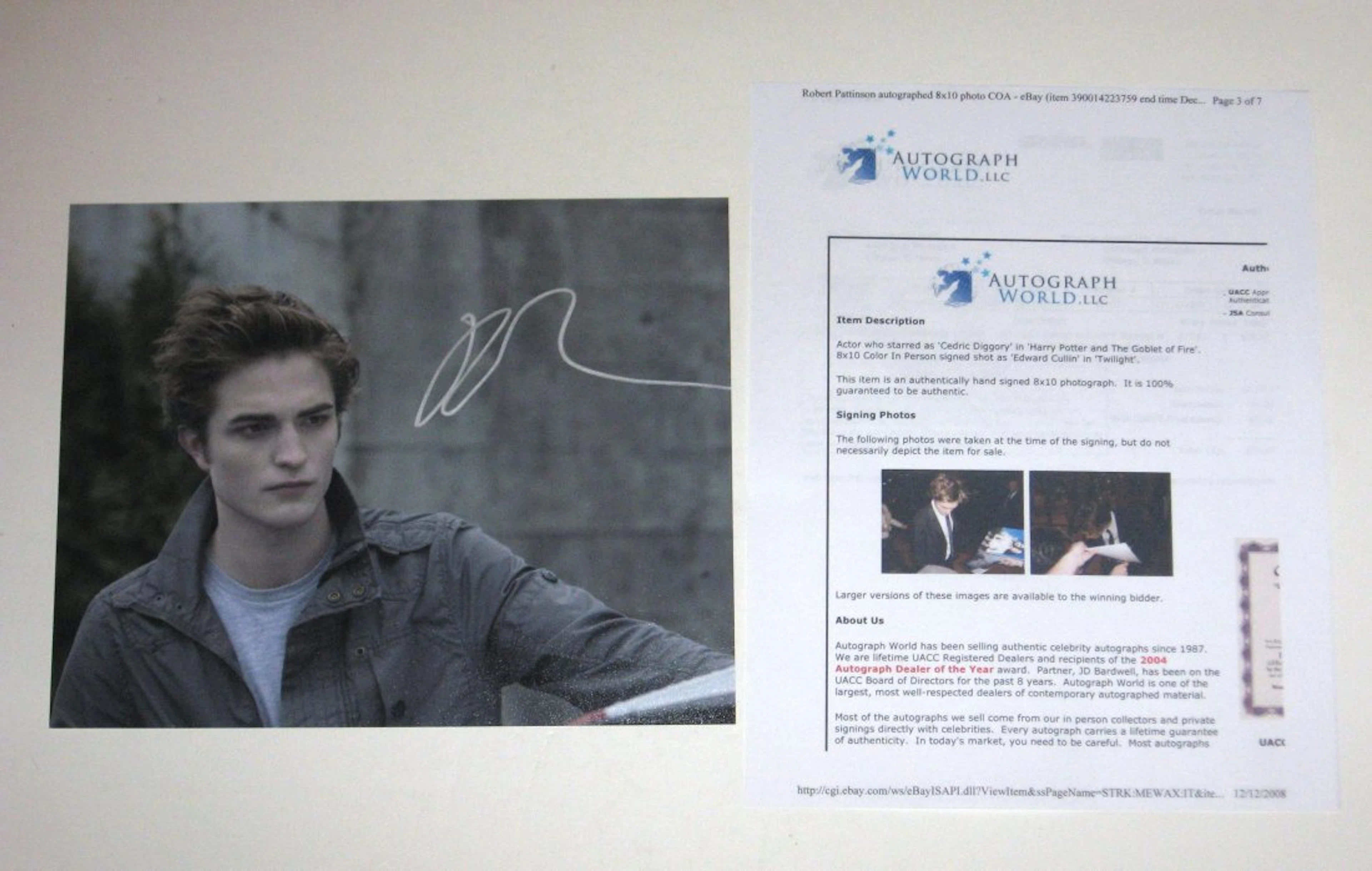 Autograph photo of Robert Pattinson