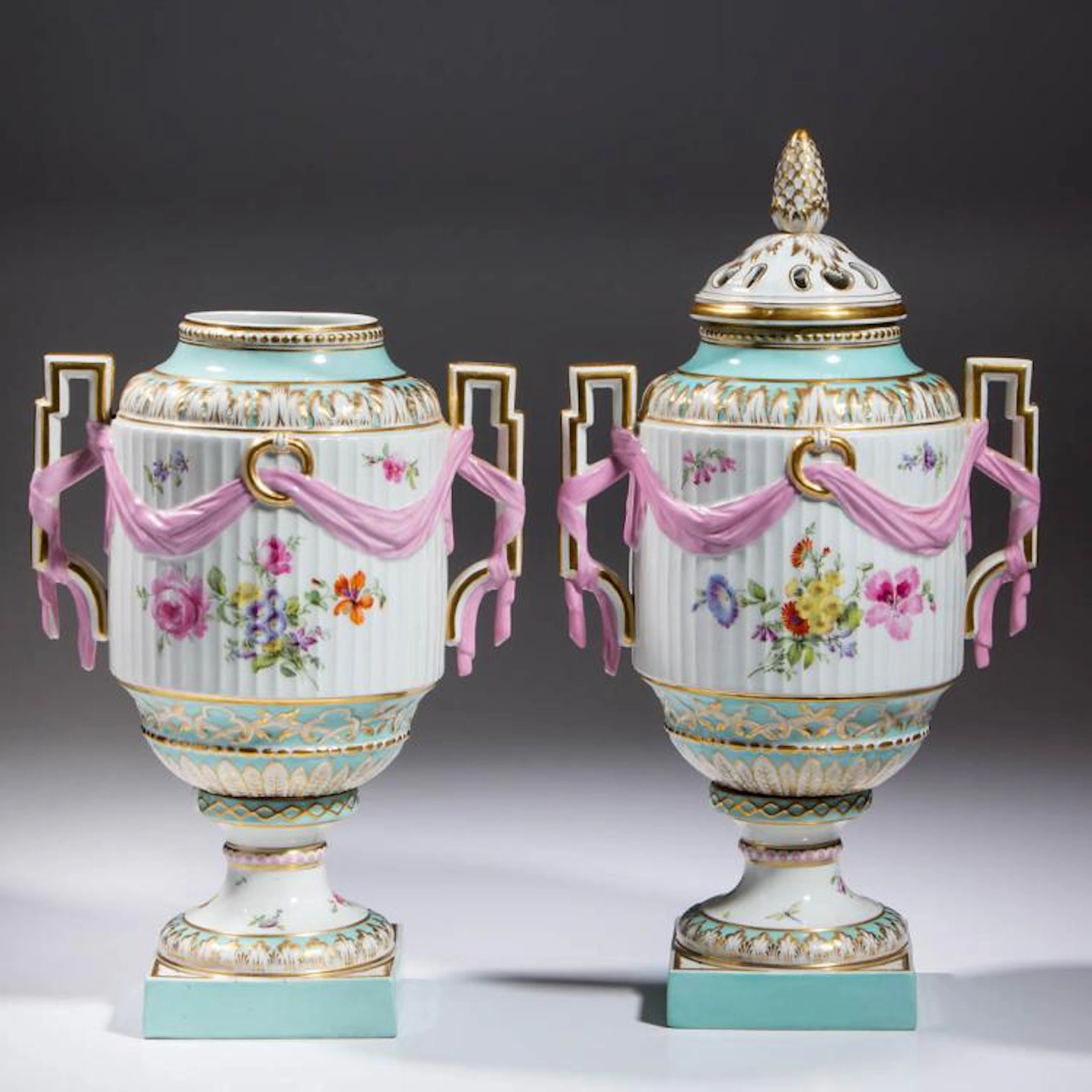 GERMAN KPM PORCELAIN URNS, LOT OF TWO
