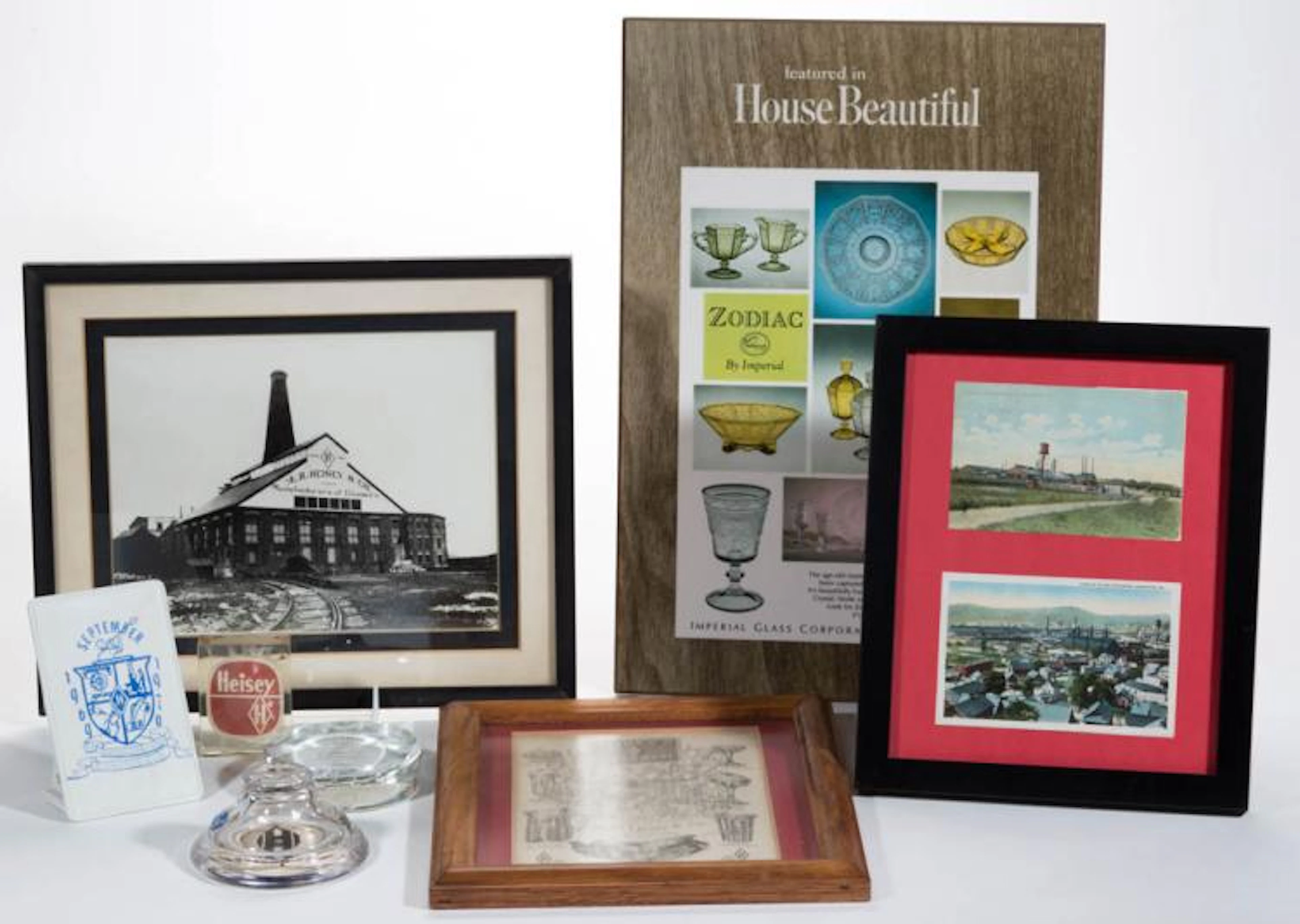 HEISEY AND OTHER GLASS COMPANY ADVERTISING / SOUVENIR ARTICLES, LOT OF EIGHT