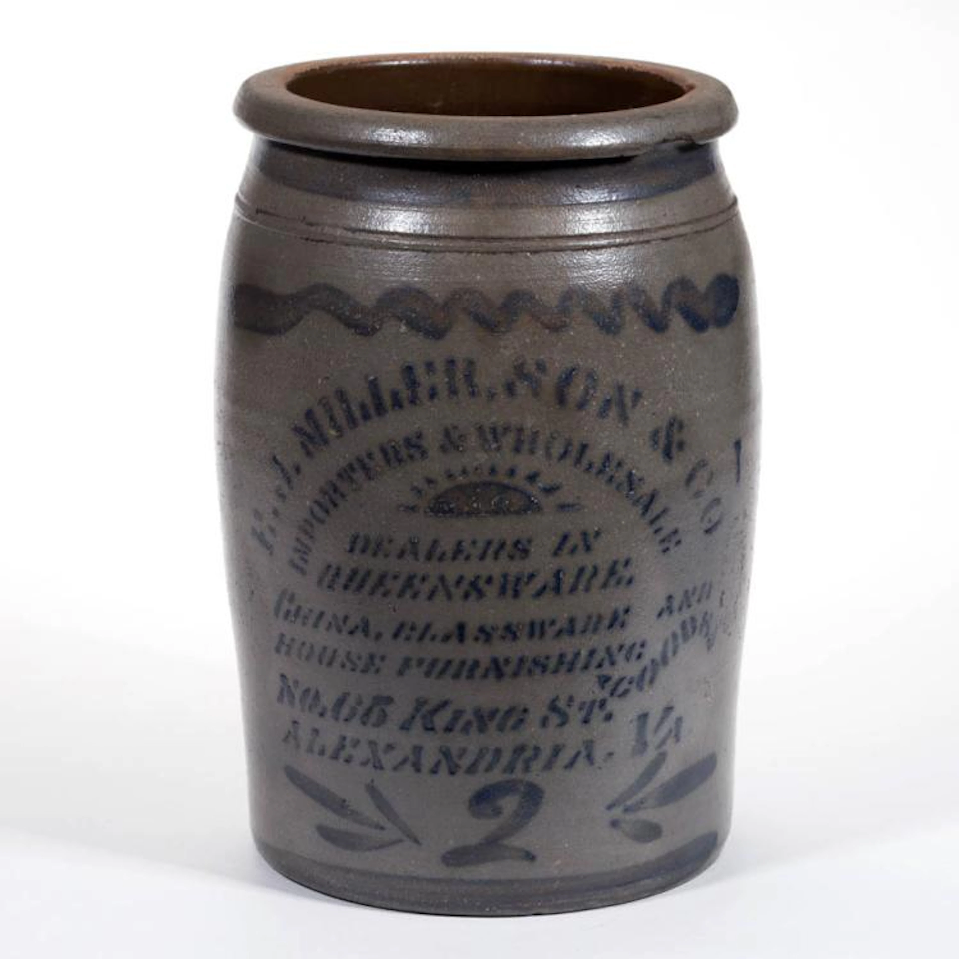 VIRGINIA MERCHANT'S STENCILED STONEWARE JAR