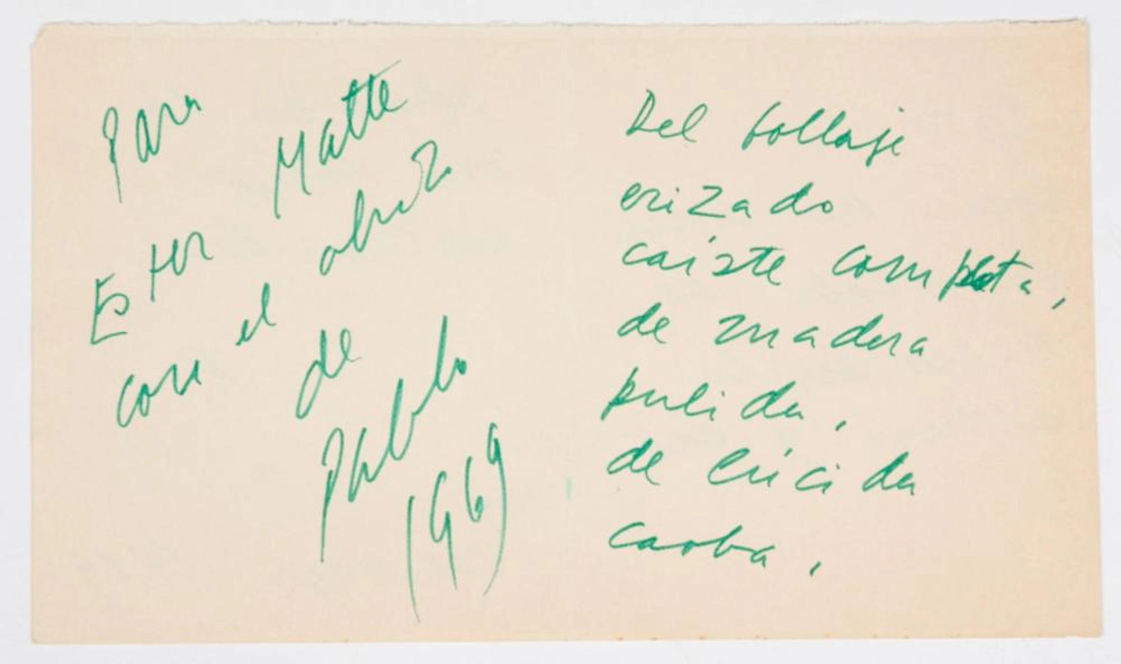 Poem for Ester Matte. Signed and dated in Isla Negra in 1969.