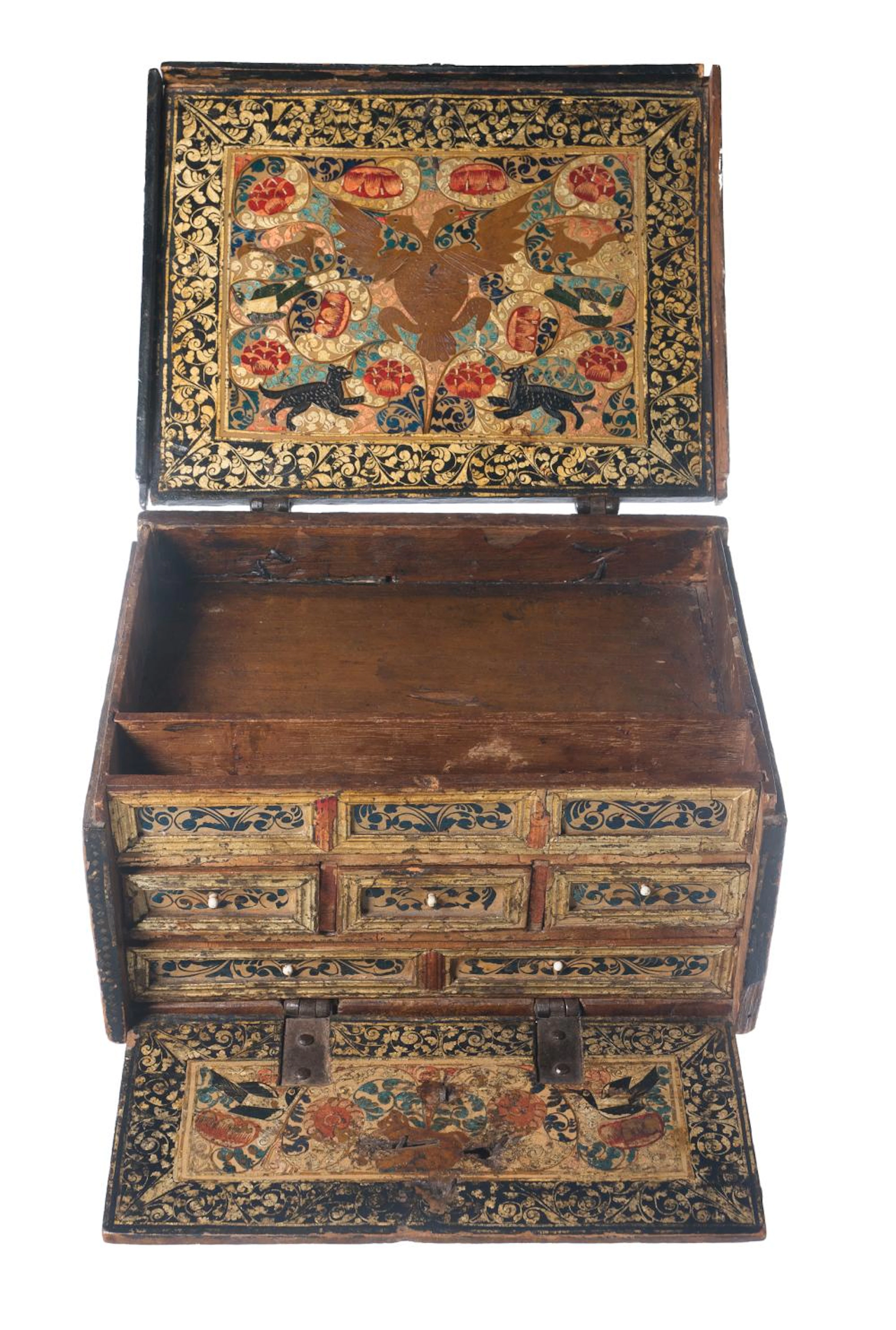 PORTABLE DESK MADE USING PASTO VARNISH. COLOMBIA. 18TH CENTURY.