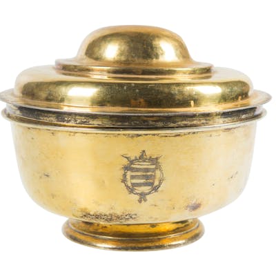 Embossed and gilded, moulded, chiselled, and engraved silver container