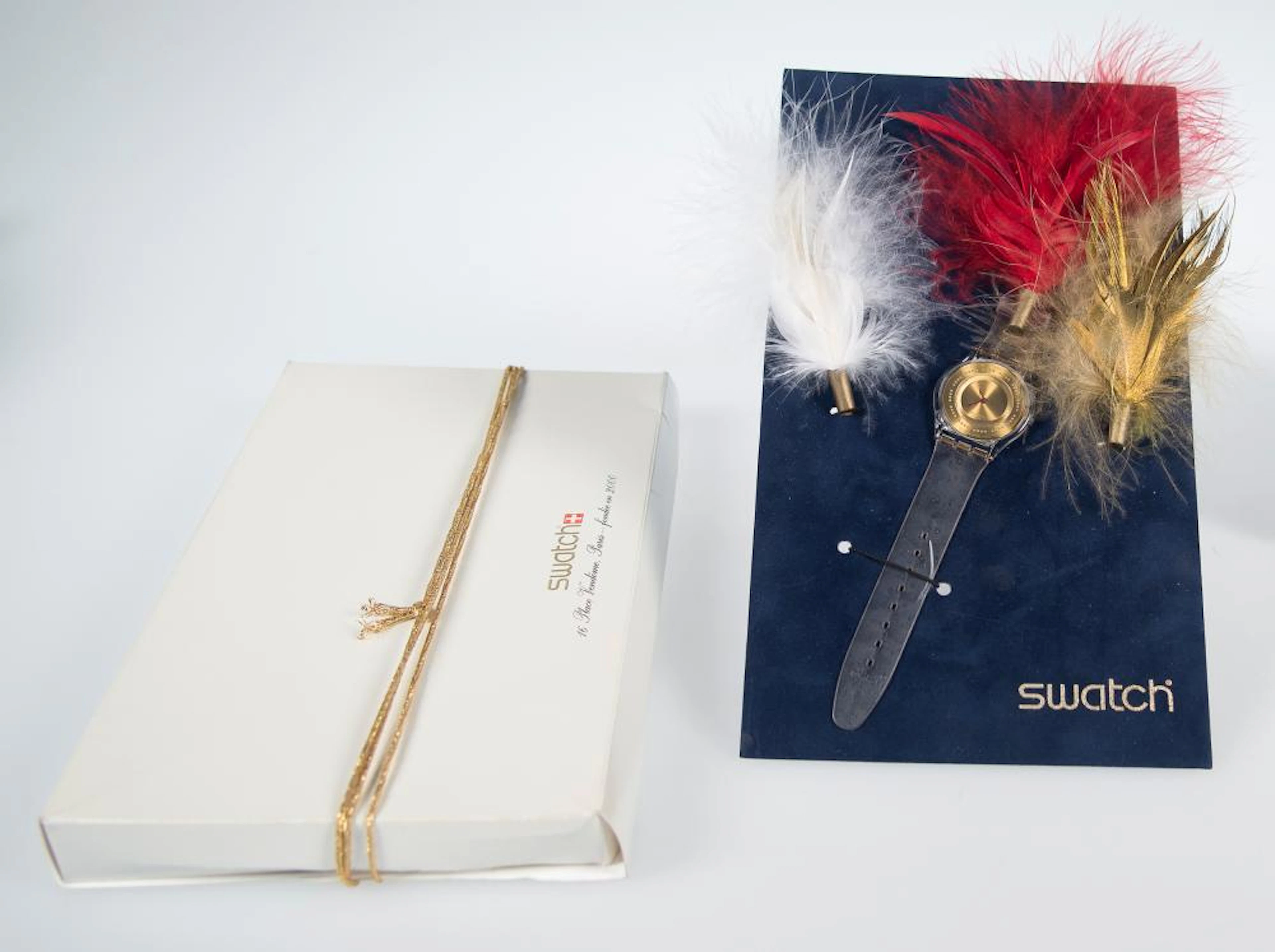 SWATCH: WATCH 'SKIN'. LIMITED EDITION - PLUME DE FETE , CHRISTMAS 2001.