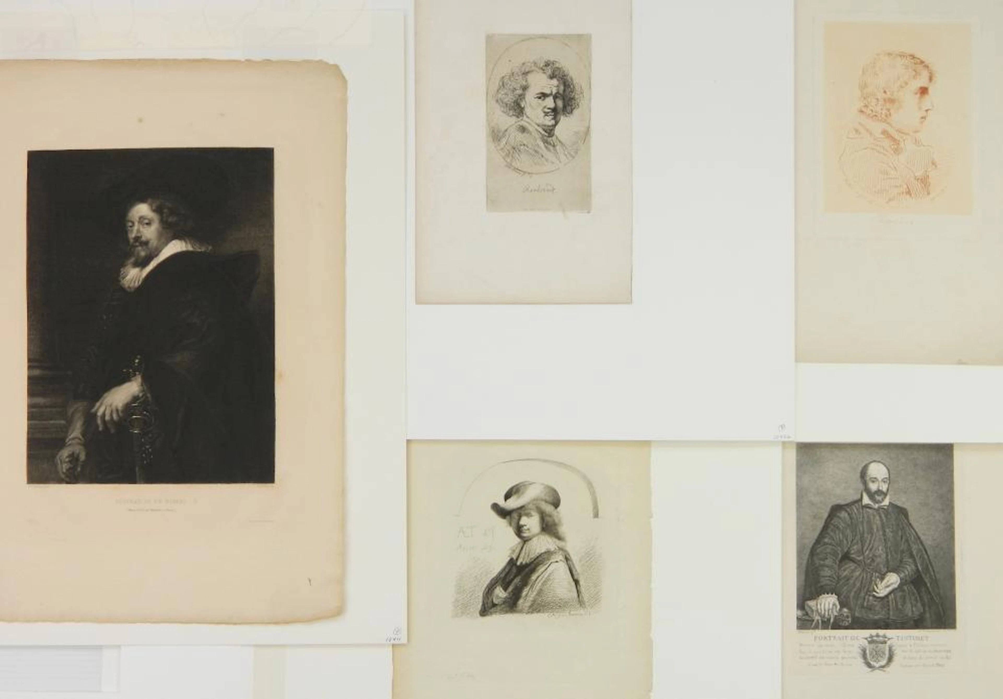5 French portrait etchings
