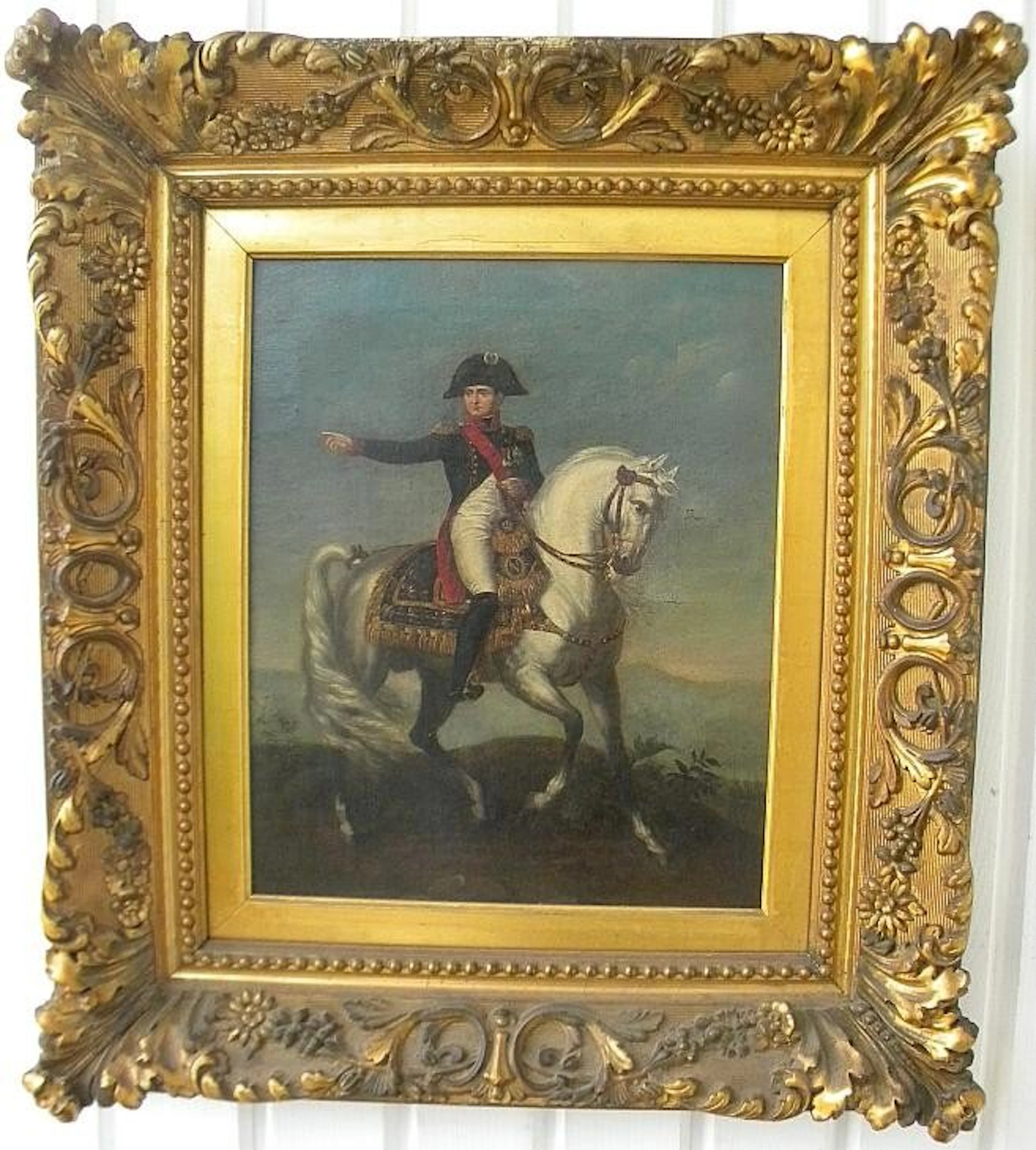 253c: 19th c o/c napolean on horse in fancy gilt frame