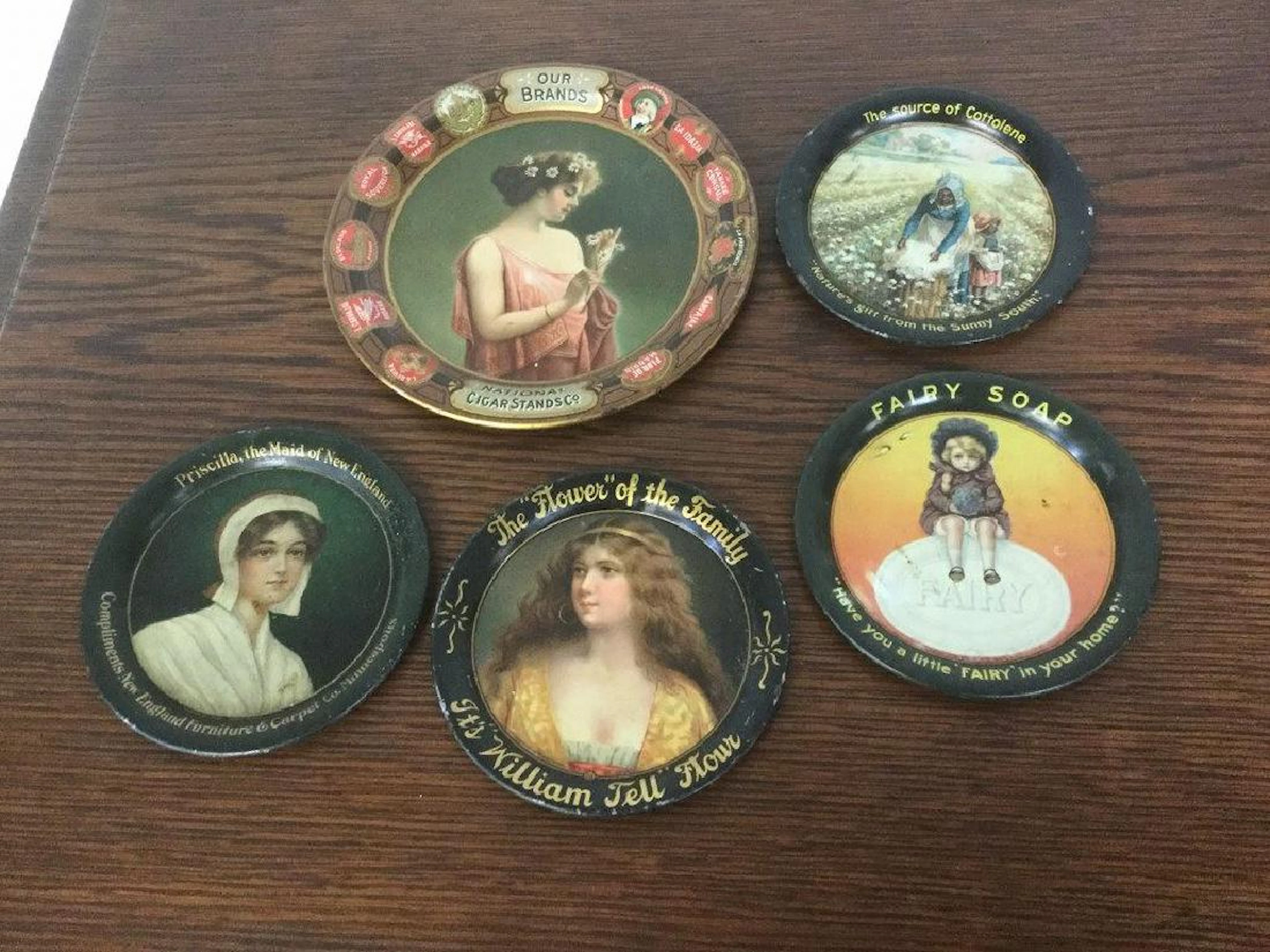 Lot of 5 advertising tip trays including national cigar
