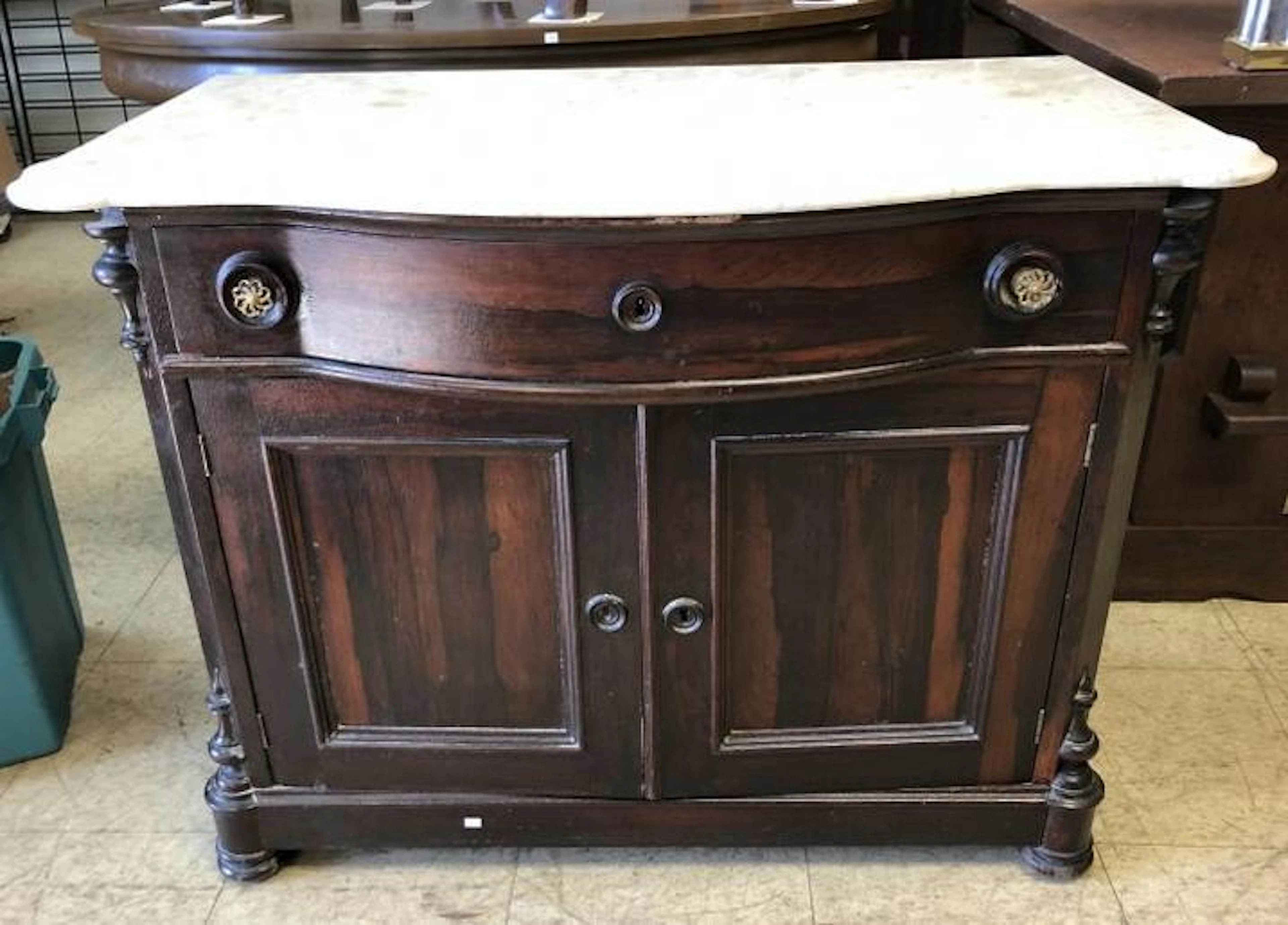 ROSEWOOD MARBLETOP WASHSTAND, HOLES ON BACK OF TOP, MAY