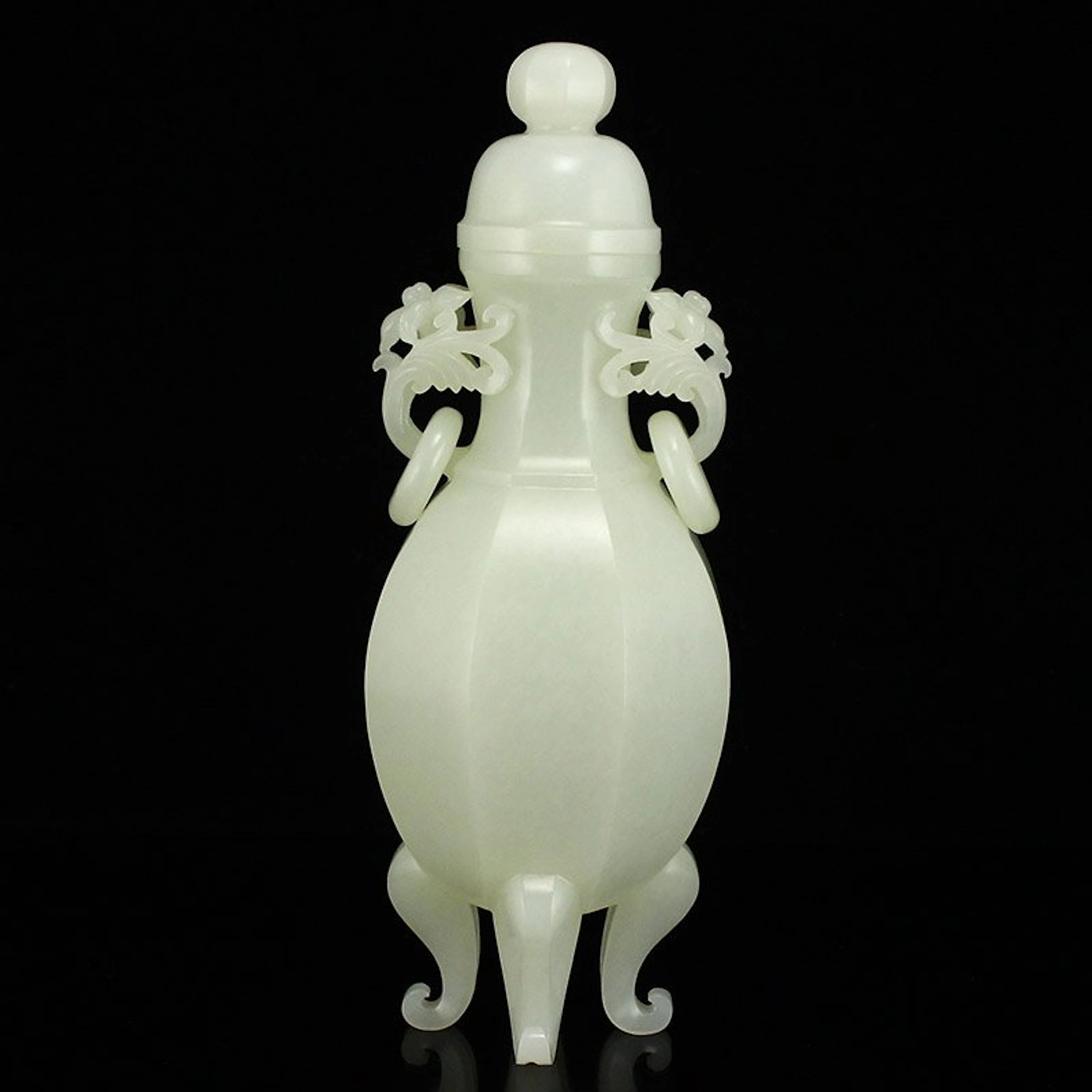 Superb Hetian Jade Double Rings Vase w Zitan Wood Base
