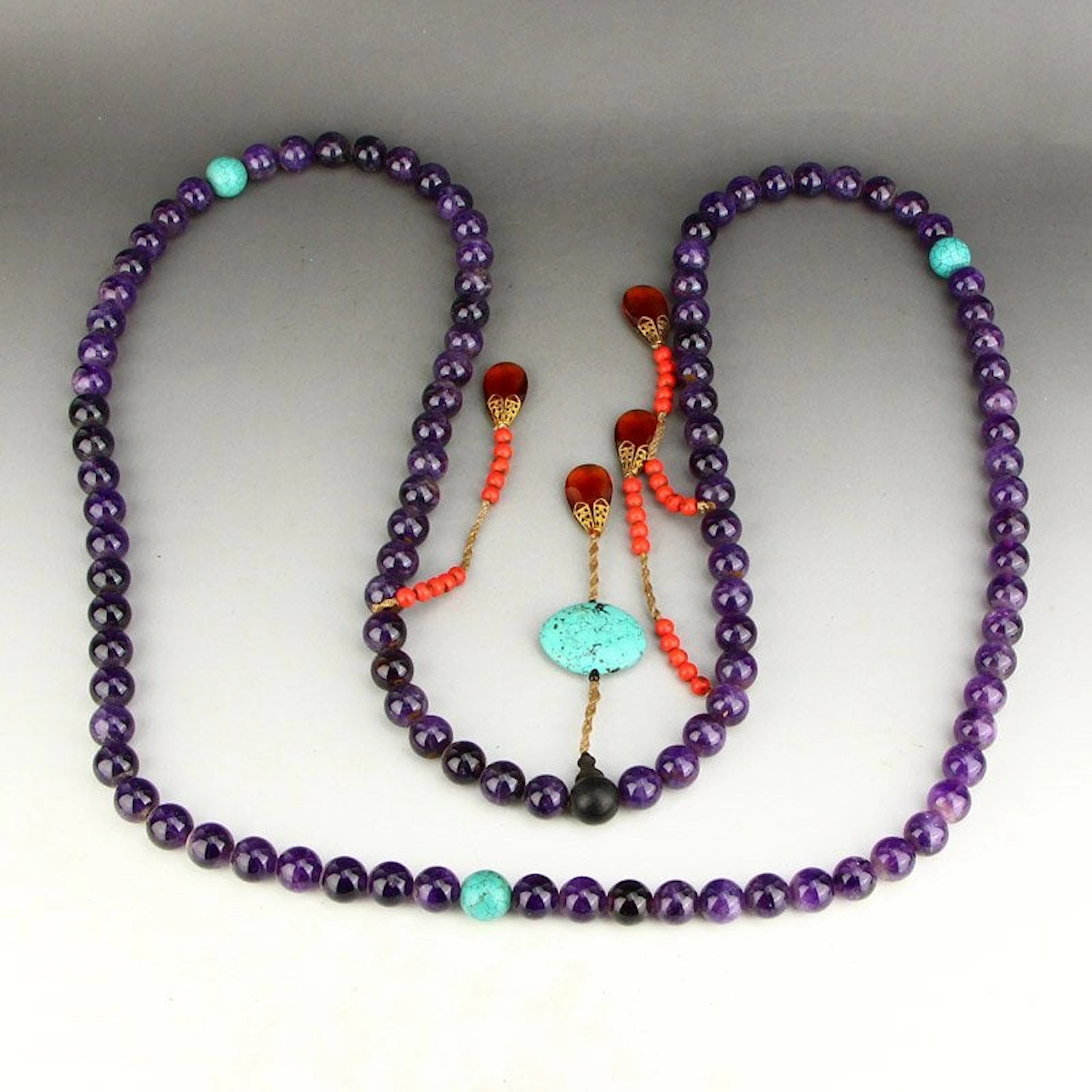 17 MM Vintage Chinese Amethysts Court Beads Necklace
