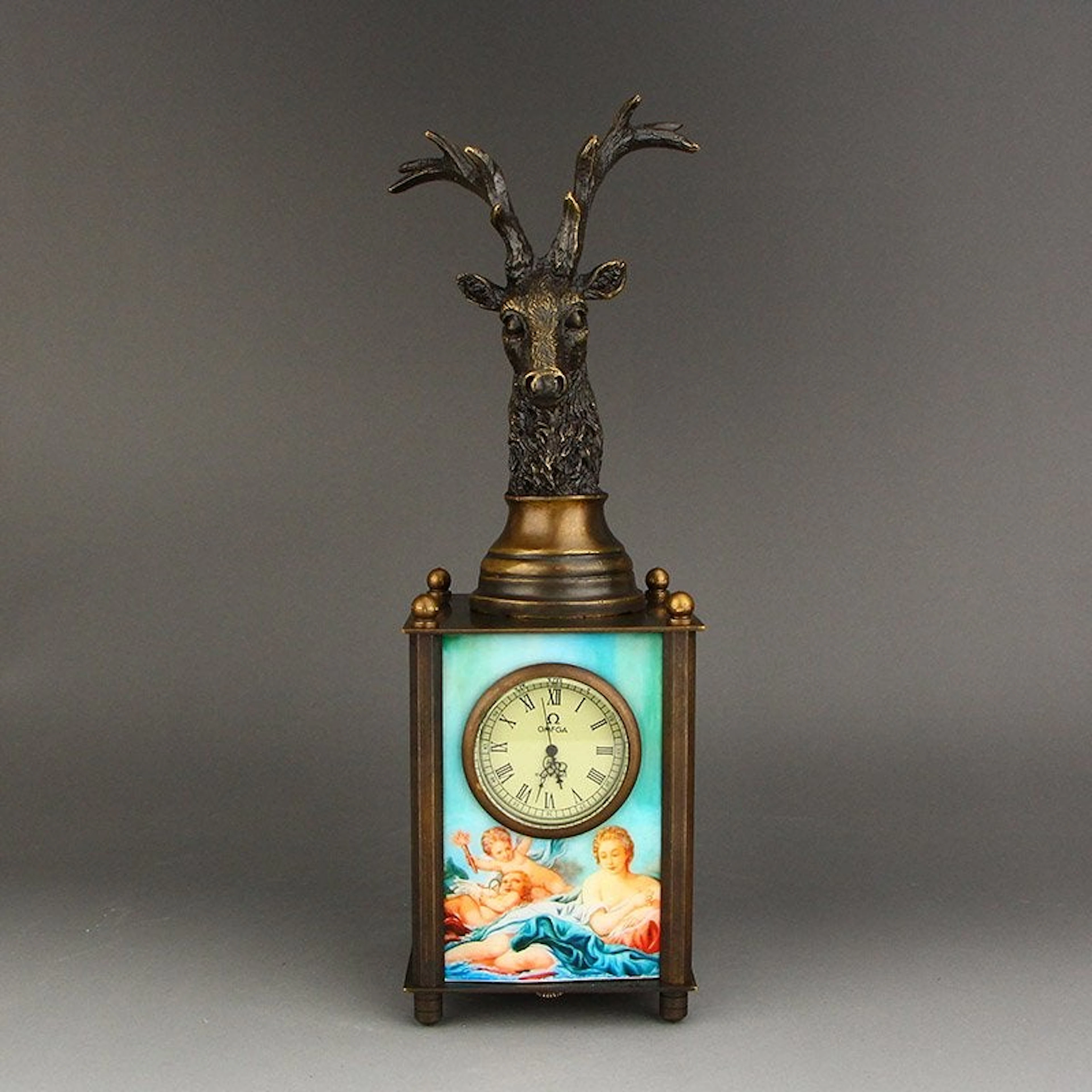 Vintage Brass Mechanical Watch w Deer
