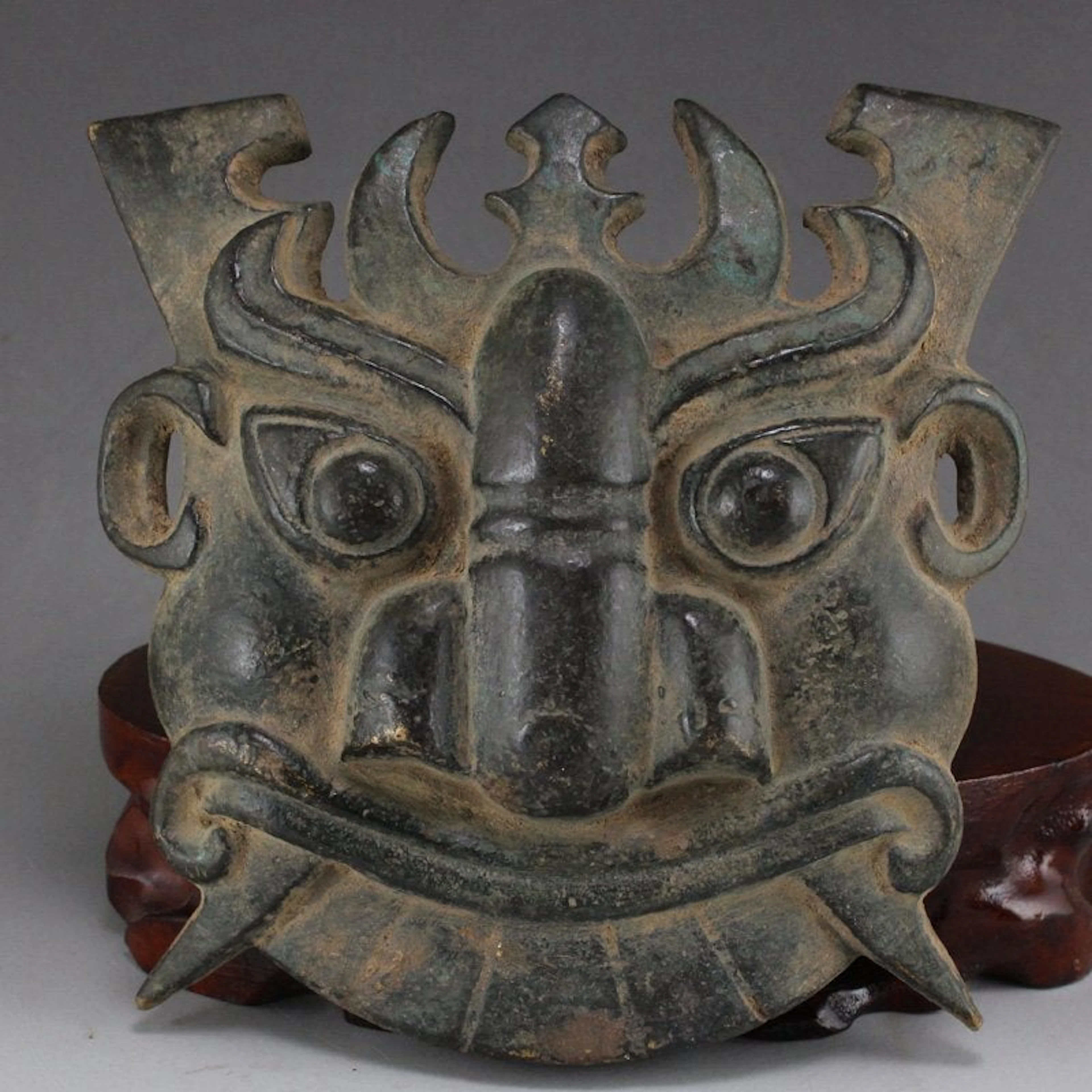 Vintage Chinese Bronze Mask Statue