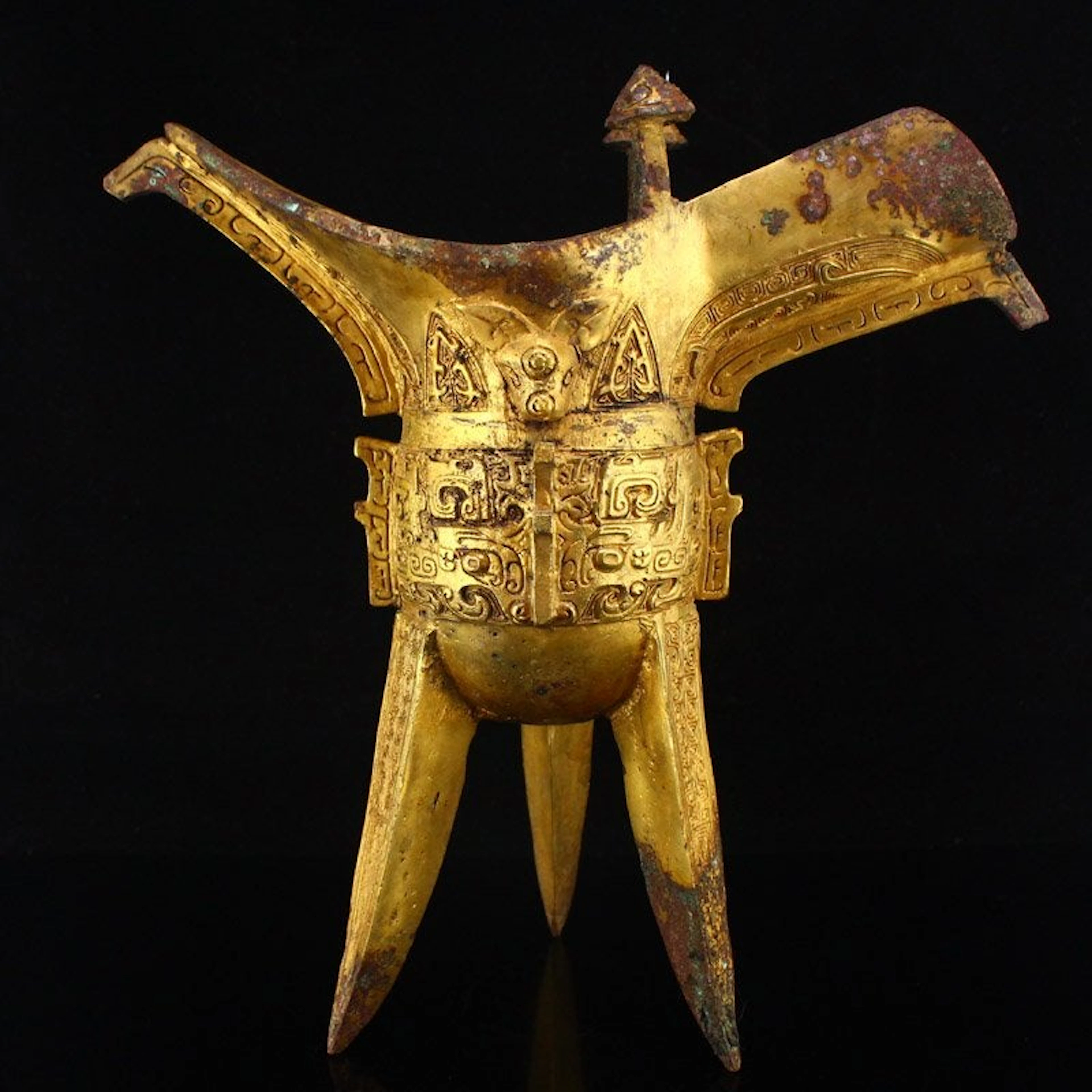 Vintage Chinese Gilt Gold Red Copper 3 Legs Wine Cup
