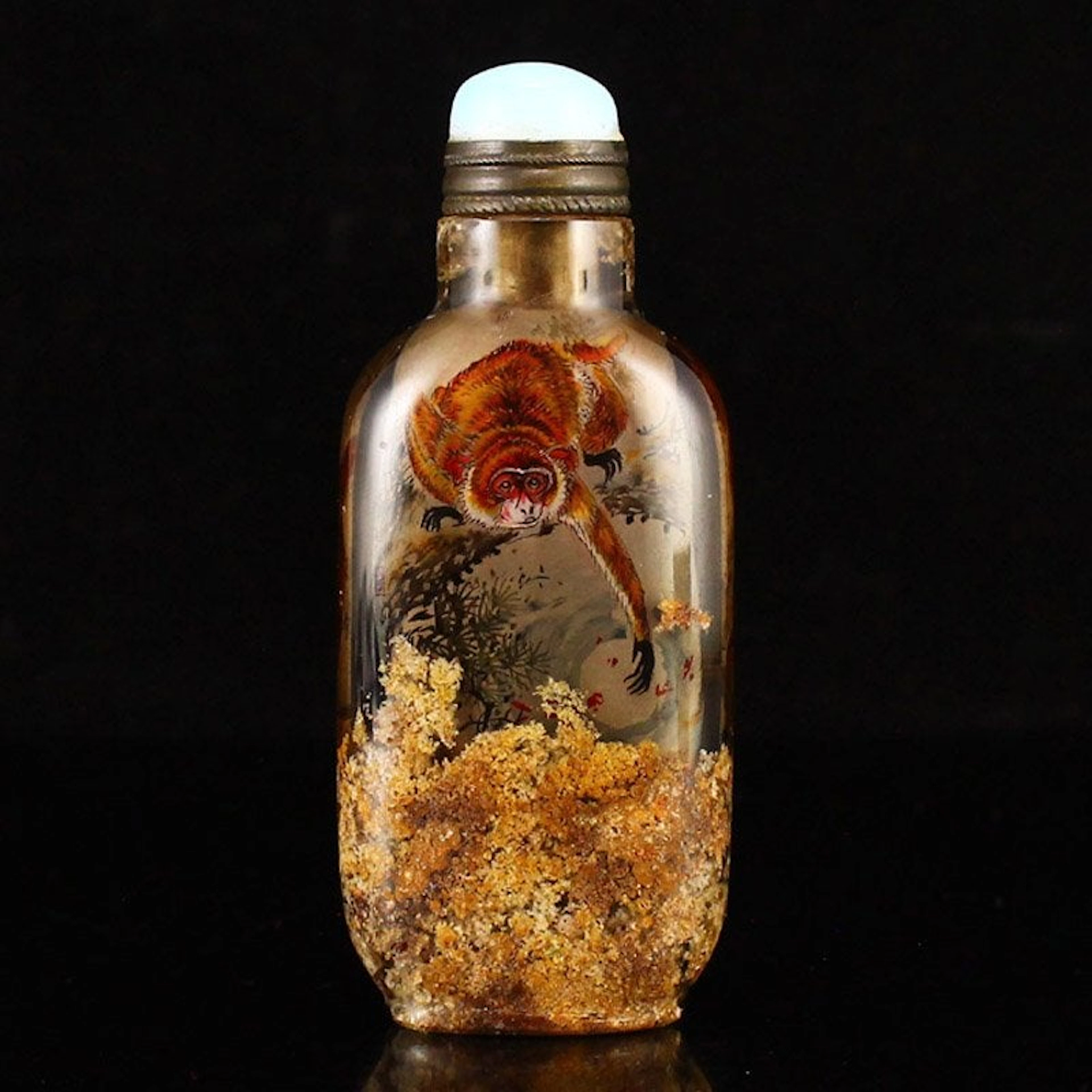 Qing Dy Crystal Inside Painting Monkey Snuff Bottle