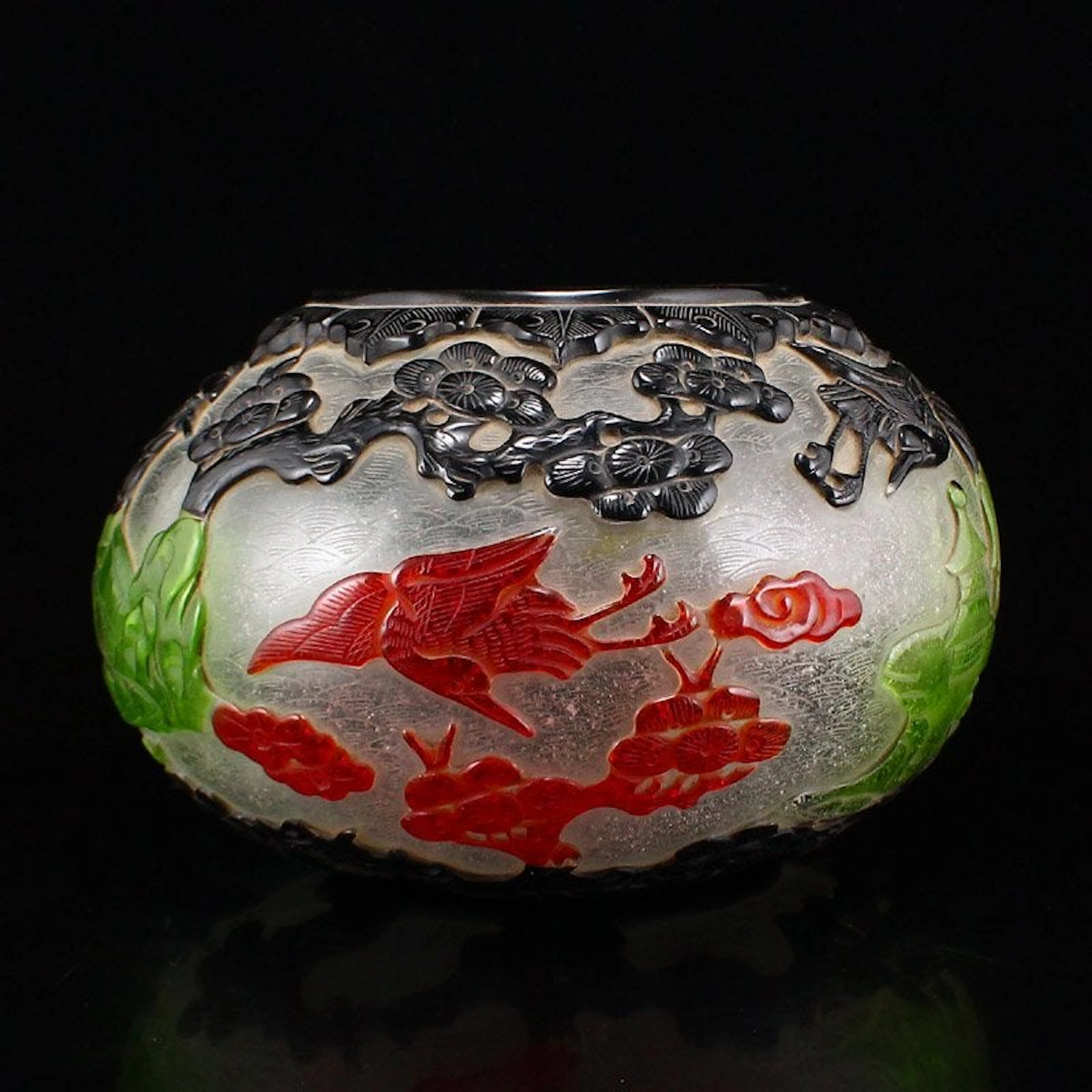 Qing Peking Glass Pine Tree Crane Design Brush Washer