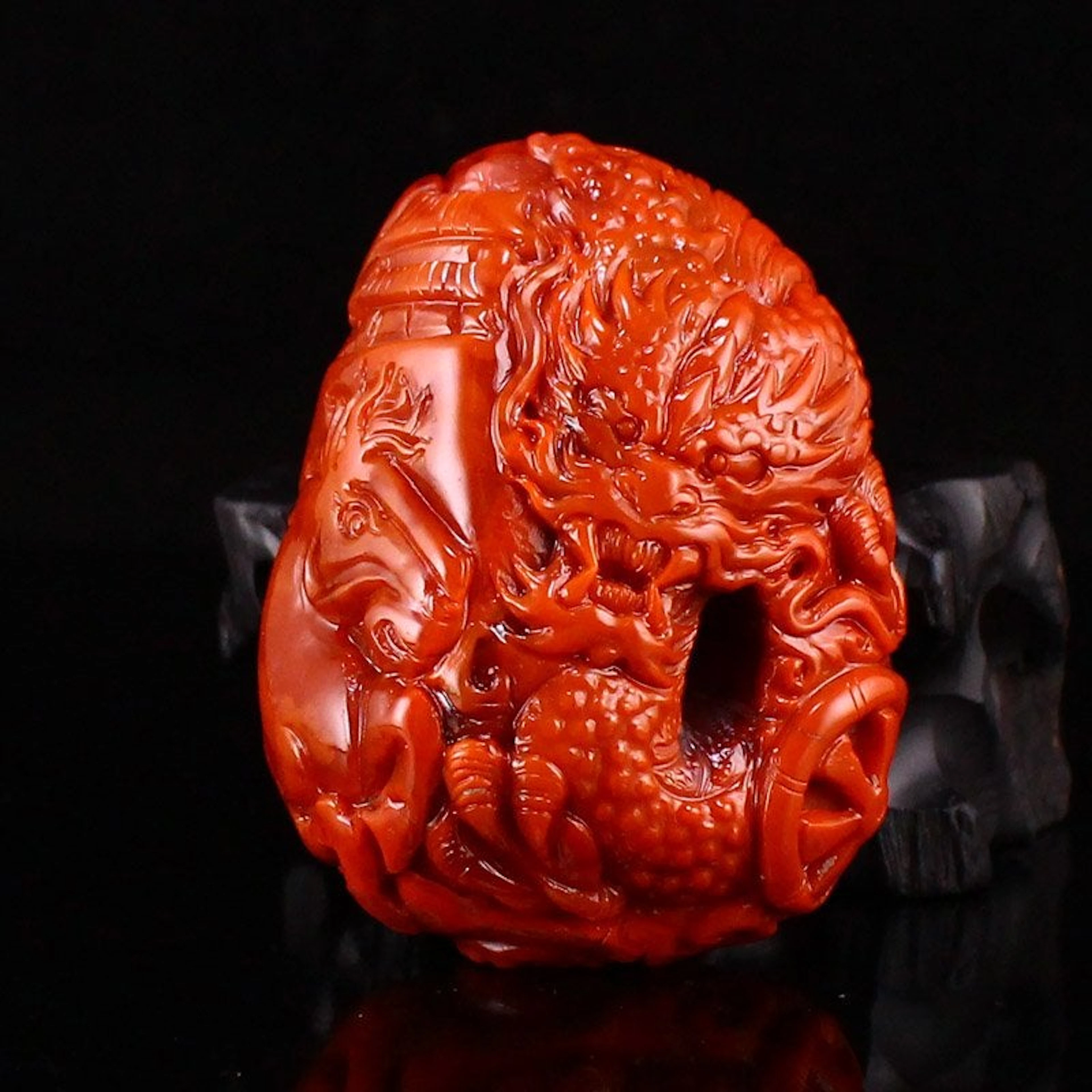 Chinese Nanhong Agate Dragon & Horse Pendant