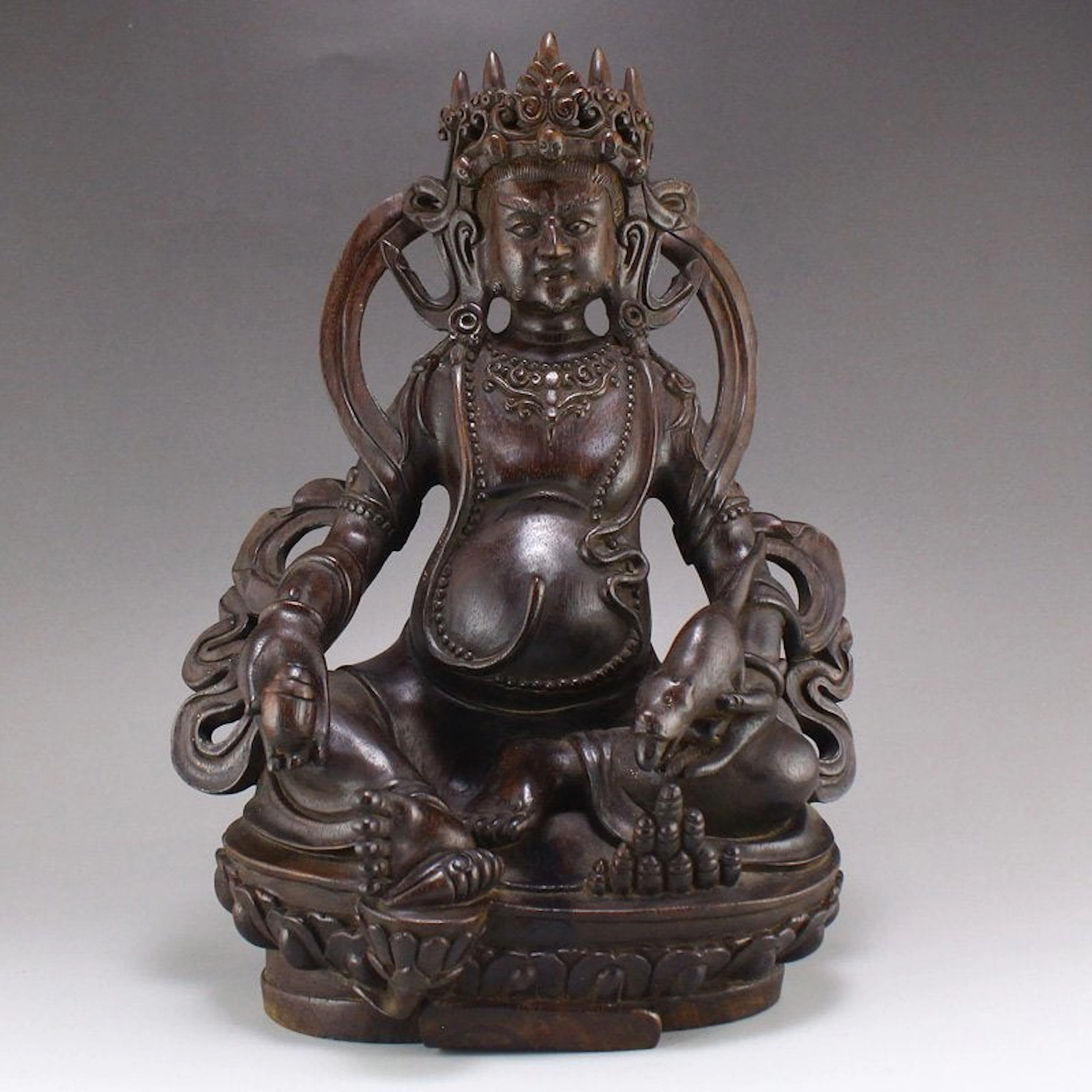 Tibetan Buddhism Zitan Wood Yellow Jambhala Statue