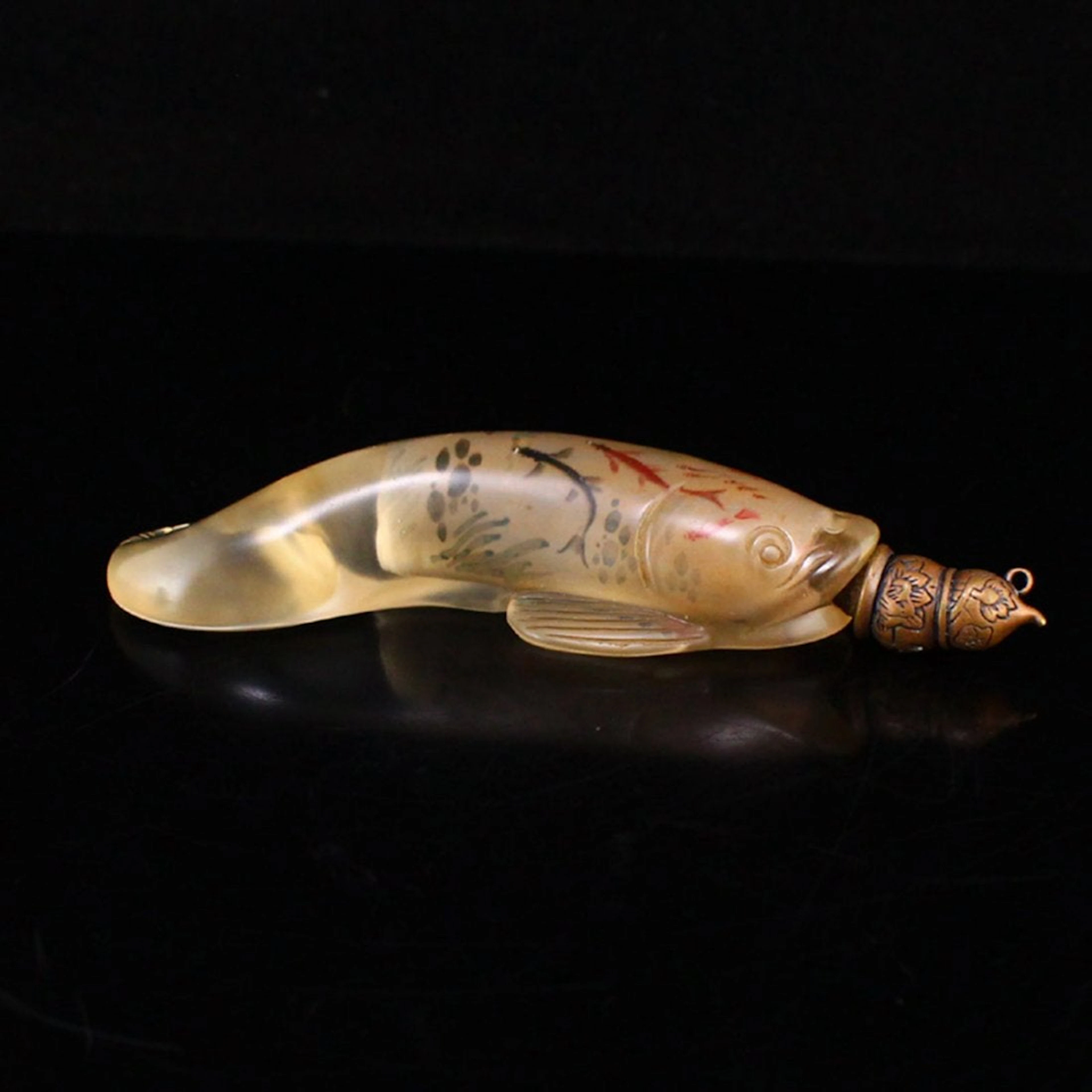 Peking Glass Fish Shape Inside Painting Snuff Bottle