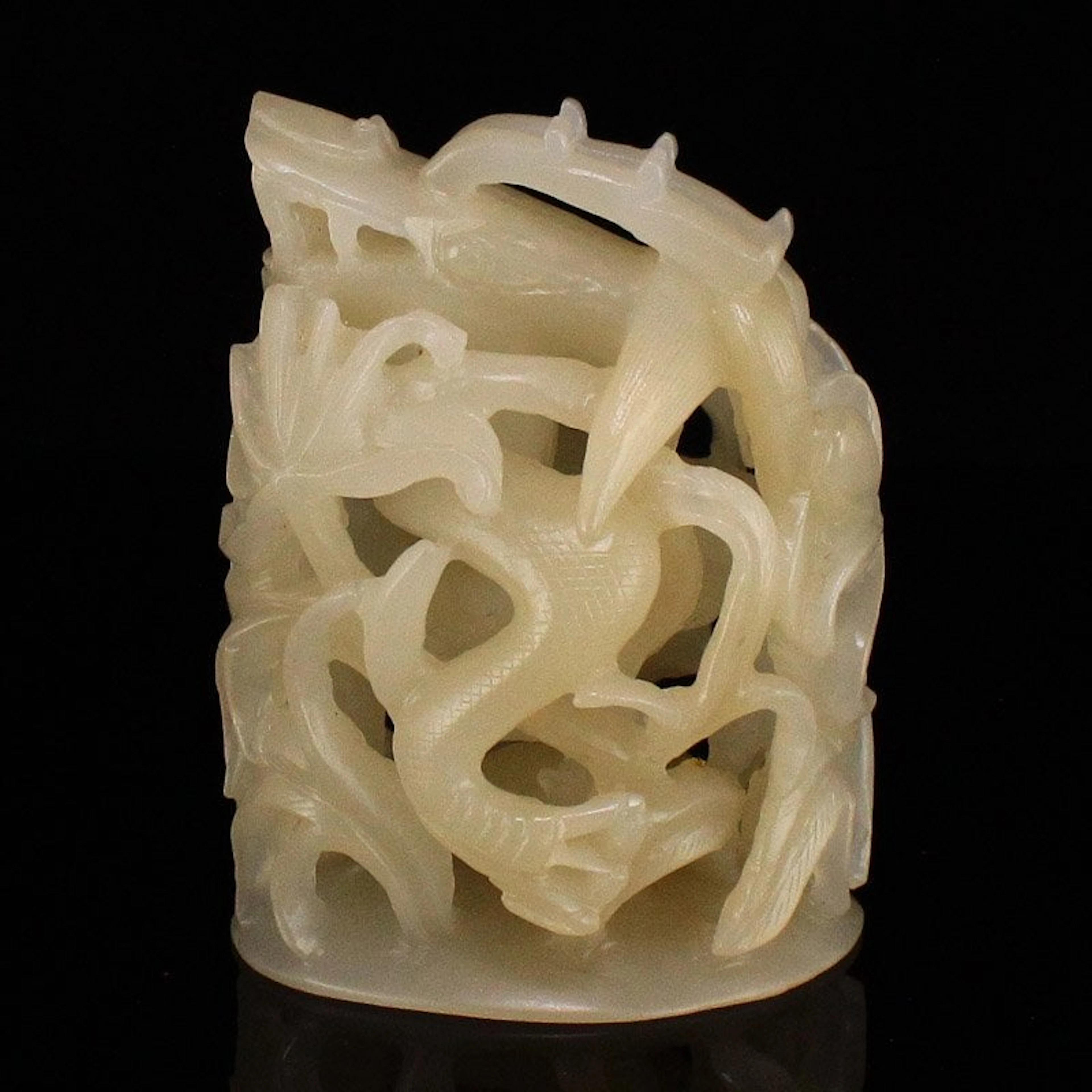 Openwork Qing Dy Hetian Jade Lucky Dragon Statue