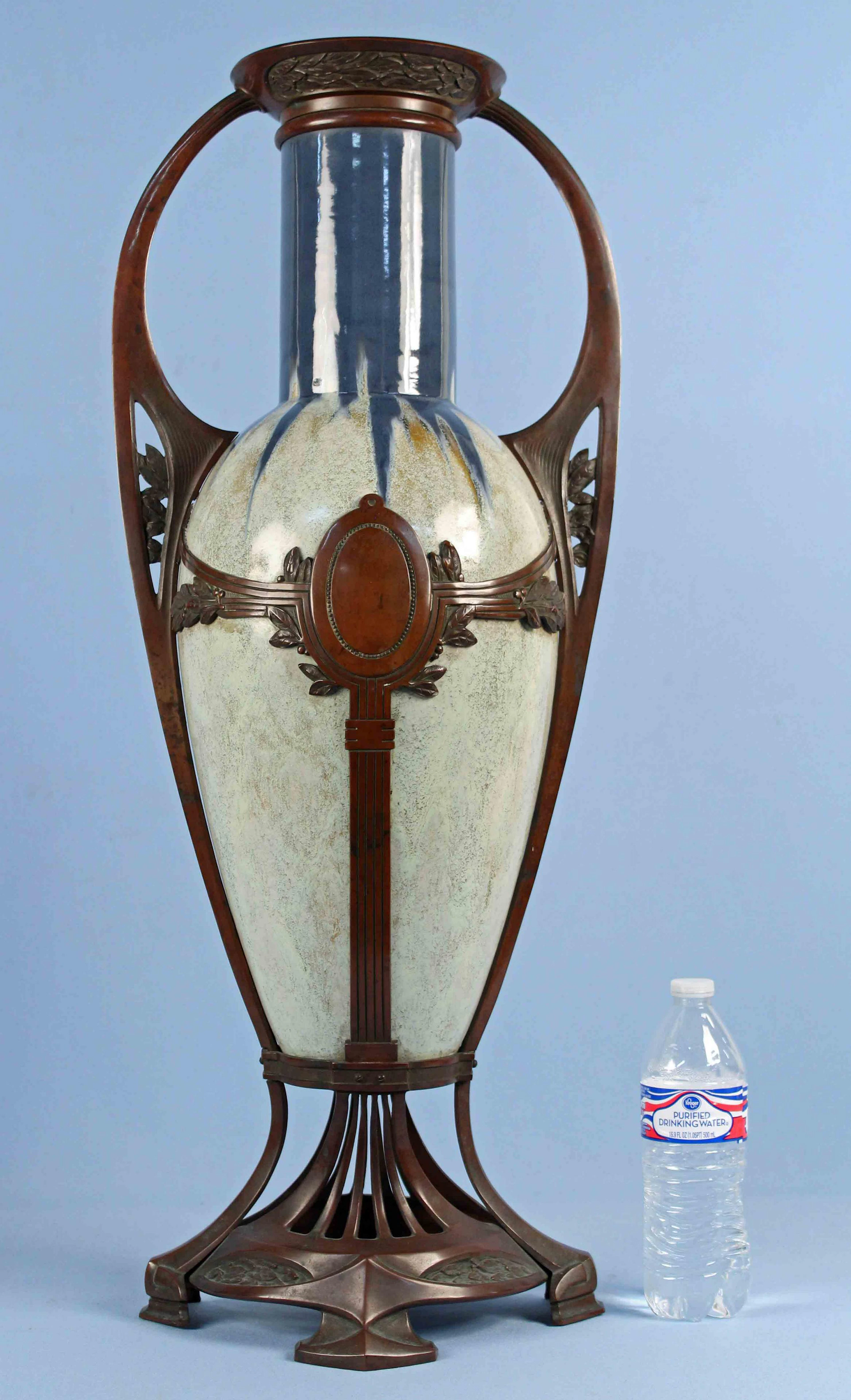 A Monumental Bronze Mounted Art Nouveau Vase