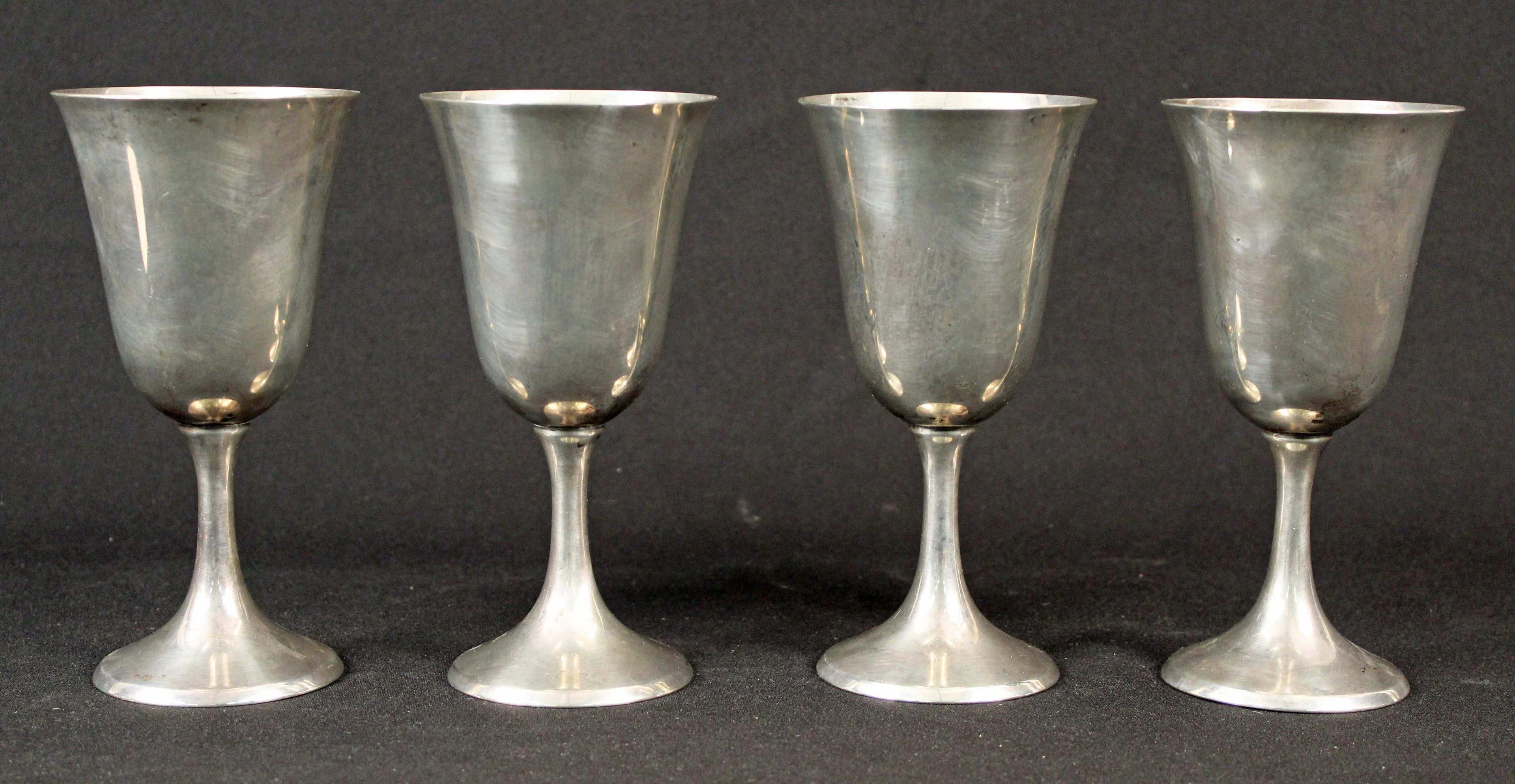 Four Sterling Silver Water Goblets 6 3/4" High