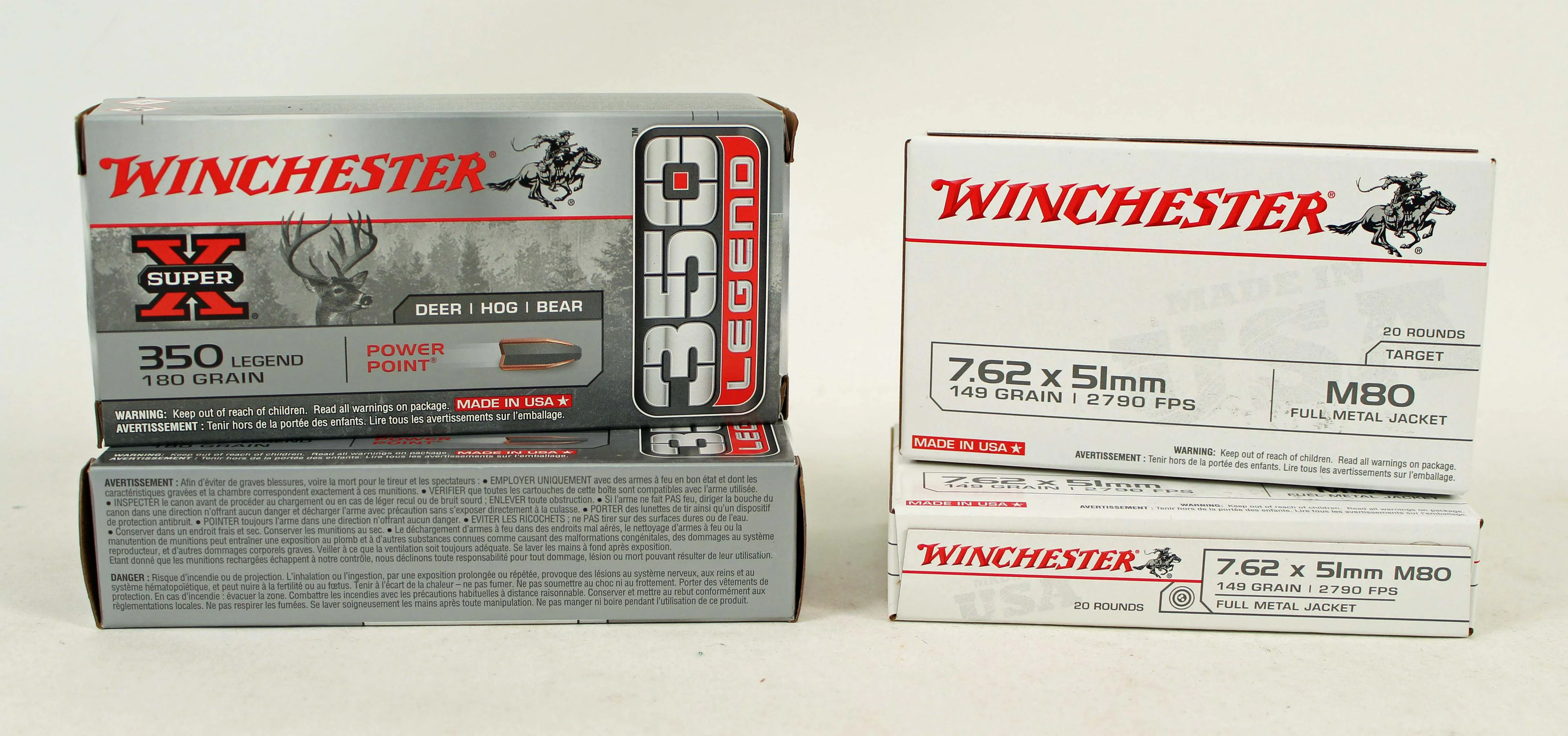 2 Boxes 350 Legend & 2 Boxes 7.62 X 51 Ammo